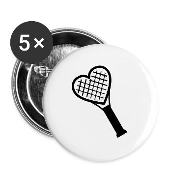 Tennisschläger Herz - Buttons groß 56 mm (5er Pack) - Weiß - Vorne