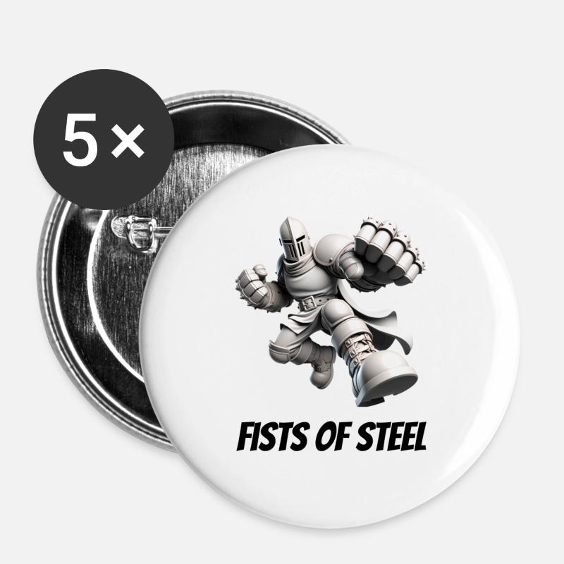 Fäuste aus Stahl - Buttons groß 56 mm (5er Pack) - Weiß