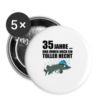 Anglergeschenk zum 35 Geburtstag 35 Ehrentag - Buttons groß 56 mm (5er Pack) - Weiß - Vorne