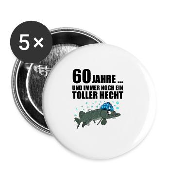 Anglergeschenk zum 60 Geburtstag 60 Ehrentag - Buttons groß 56 mm (5er Pack) - Weiß - Vorne