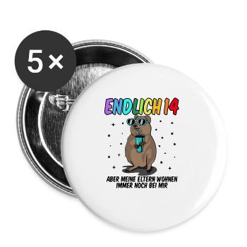 14 Geburtstag Fun Geschenk lustig 14. Ehrentag - Buttons groß 56 mm (5er Pack) - Weiß - Vorne