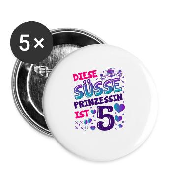 5. Geburtstag Mädchen Geschenk Königstochter - Buttons groß 56 mm (5er Pack) - Weiß - Vorne