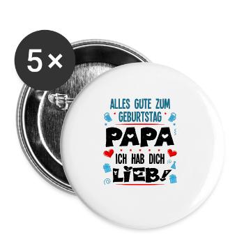 Papa Geburtstag Geschenk Geburtstagsgeschenk Kind - Buttons groß 56 mm (5er Pack) - Weiß - Vorne