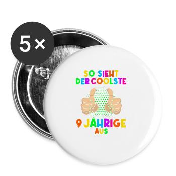 9. Geburtstag So sieht der coolste 9 Jährige aus - Buttons groß 56 mm (5er Pack) - Weiß - Vorne