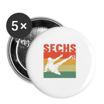 6 Jahre süßes Fußball Fußballer 6. Geburtstag - Buttons groß 56 mm (5er Pack) - Weiß - Vorne