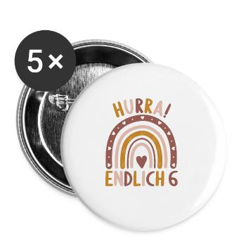 6 Jahre Geburtstagskind Regenbogen 6. Geburtstag - Buttons groß 56 mm (5er Pack) - Weiß - Vorne