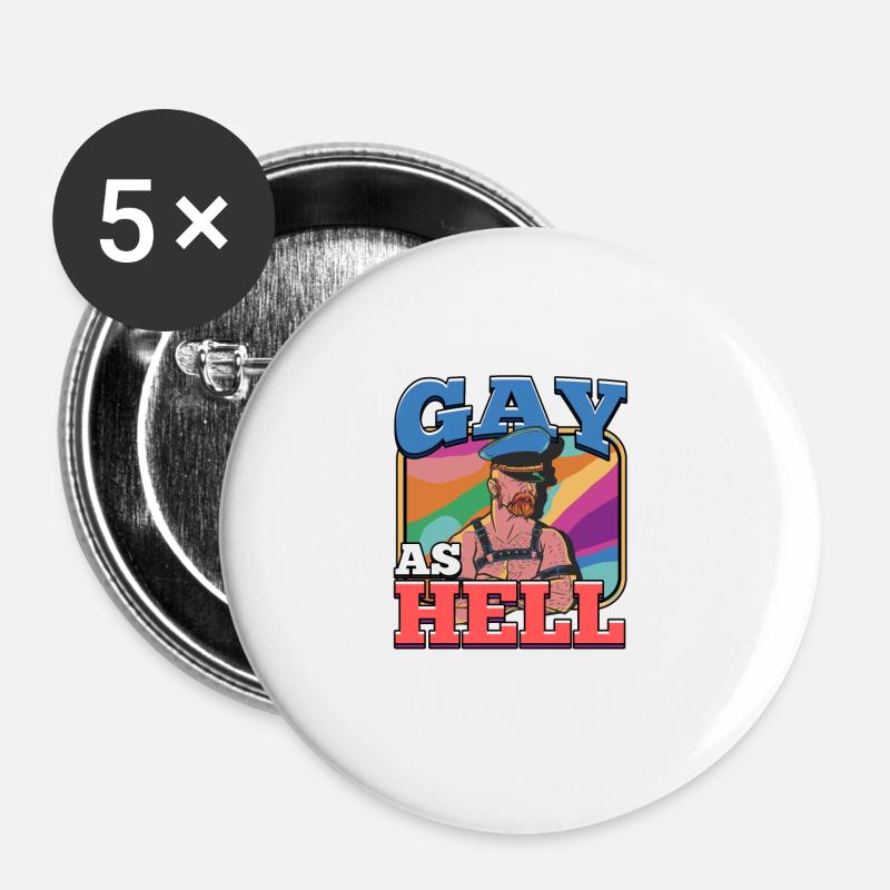 Gay As Hell Rainbow LGBT Pride - Buttons groß 56 mm (5er Pack) - Weiß