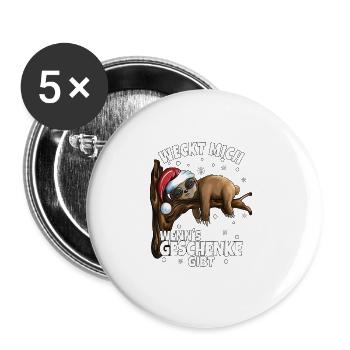 Xmas Christmas Weck mich wenn es Geschenke gibt - Buttons groß 56 mm (5er Pack) - Weiß - Vorne