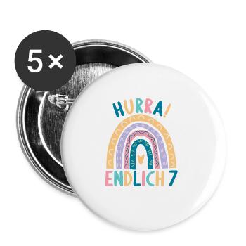 7 Jahre Rainbow Regenbogen 7. Geburtstag - Buttons groß 56 mm (5er Pack) - Weiß - Vorne