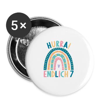 7 Jahre Rainbow Regenbogen 7. Geburtstag - Buttons groß 56 mm (5er Pack) - Weiß - Vorne