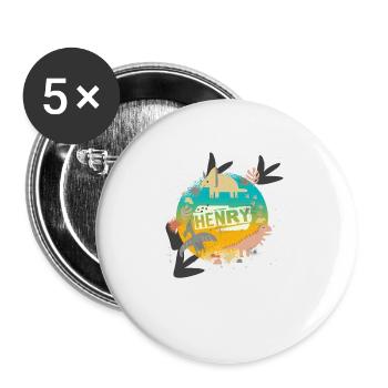 HENRY - Beautiful boy name with cute dinosaurs - Buttons large 2.2''/56 mm (5-pack) - white - Front