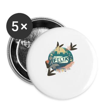 FELIX - Beautiful boy name with cute dinosaurs - Buttons large 2.2''/56 mm (5-pack) - white - Front