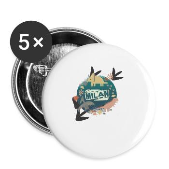 MILAN - Schöner Jungen Name mit süßen Dinosaurier - Buttons groß 56 mm (5er Pack) - Weiß - Vorne