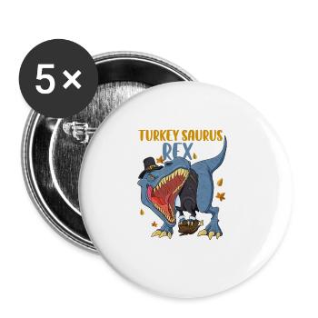 Turkey Saurus Rex I TRex Pilgrim Hat I Dinosaur - Buttons large 2.2''/56 mm (5-pack) - white - Front