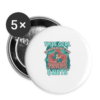 Cette fille court sur des pièges et des filets - Lot de 5 grands badges (56 mm) - blanc - Devant