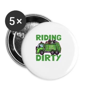 Riding Dirty Müllmann Müllwagen - Buttons groß 56 mm (5er Pack) - Weiß - Vorne