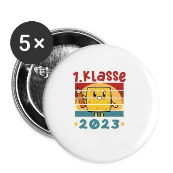 1. Klasse 2023 Kawaii Anime Schulbeginn T shirt - Buttons groß 56 mm (5er Pack) - Weiß - Vorne