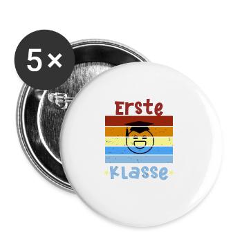 1. Klasse Smile Schulbeginn T shirt - Buttons groß 56 mm (5er Pack) - Weiß - Vorne