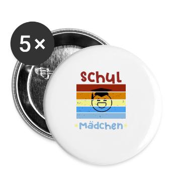 Schulmädchen 1. Klasse Smile Schulbeginn T shirt - Buttons groß 56 mm (5er Pack) - Weiß - Vorne