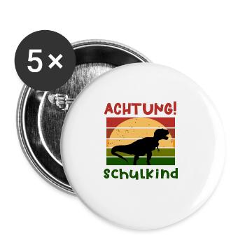 Achtung Schulkind Dino Schulbeginn T shirt - Buttons groß 56 mm (5er Pack) - Weiß - Vorne