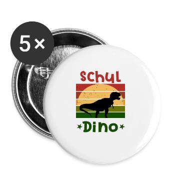Schuldino Dinosaurier Schulbeginn T shirt - Buttons groß 56 mm (5er Pack) - Weiß - Vorne