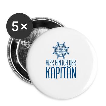 Kapitän Segeln Segler Ich bin der Kapitän - Buttons groß 56 mm (5er Pack) - Weiß - Vorne