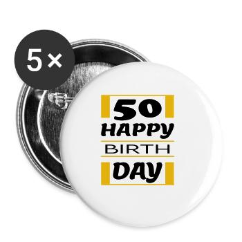 Geburtstag Happy Birthday 50 - Buttons groß 56 mm (5er Pack) - Weiß - Vorne