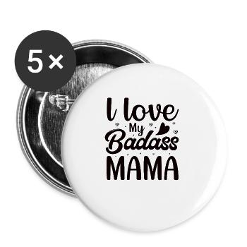 Ich Liebe meine Mama Eltern Herz Kinder - Buttons groß 56 mm (5er Pack) - Weiß - Vorne