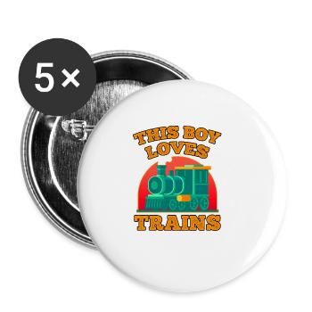 Ce garçon adore les locomotives de train! Cadeau enfant - Lot de 5 grands badges (56 mm) - blanc - Devant