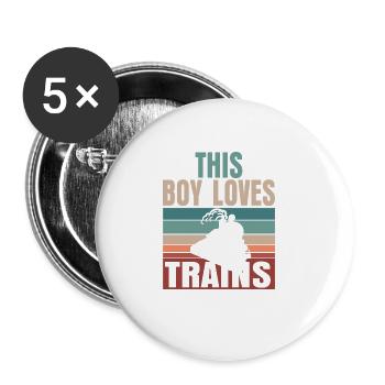 Ce garçon adore les locomotives de train! Cadeau enfant - Lot de 5 grands badges (56 mm) - blanc - Devant