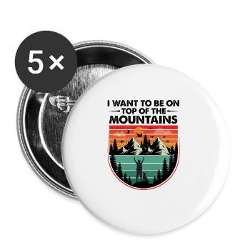 Berg Wandern Bergsteigen hiking mountain Reise - Buttons groß 56 mm (5er Pack) - Weiß - Vorne