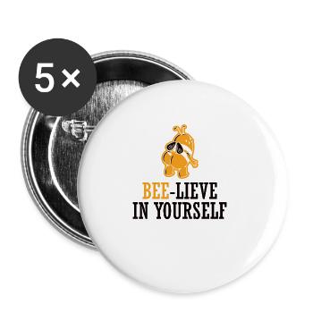 Biene - Buttons groß 56 mm (5er Pack) - Weiß - Vorne