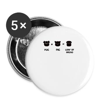 Mops Hund Schwein Schweinehund Verbindung Geschenk - Buttons groß 56 mm (5er Pack) - Weiß - Vorne