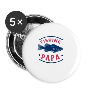 Angeln Fishing Papa Angler - Buttons groß 56 mm (5er Pack) - Weiß - Vorne