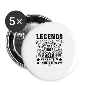 Vintage born May 1962 Birthday May 1962 - Buttons large 2.2''/56 mm (5-pack) - white - Front