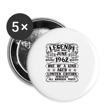 Vintage born June 1962 Birthday June 1962 - Buttons large 2.2''/56 mm (5-pack) - white - Front