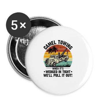Remorquage de chameau de dessin animé cool - Lot de 5 grands badges (56 mm) - blanc - Devant
