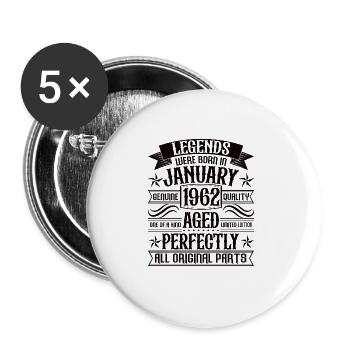 1962 Janvier Birthday Legend - Lot de 5 grands badges (56 mm) - blanc - Devant
