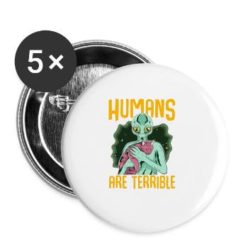 Lustiges Alien UFO Area 51 und Katzen Liebhaber - Buttons groß 56 mm (5er Pack) - Weiß - Vorne