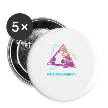 Retro Photographe Photographie Photographier - Lot de 5 grands badges (56 mm) - blanc - Devant
