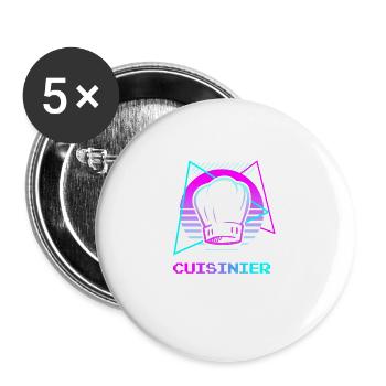Retro Cuisinier Chef Cuisine - Lot de 5 grands badges (56 mm) - blanc - Devant