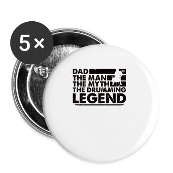 Schlagzeuger Vater Drummer Trommeln Papa - Buttons groß 56 mm (5er Pack) - Weiß - Vorne