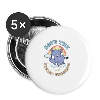 Save The Chubby Unicorns Cute Rhinoceros - Buttons groß 56 mm (5er Pack) - Weiß - Vorne