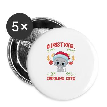 Câlin animal amour Noël, amour chats - Lot de 5 grands badges (56 mm) - blanc - Devant