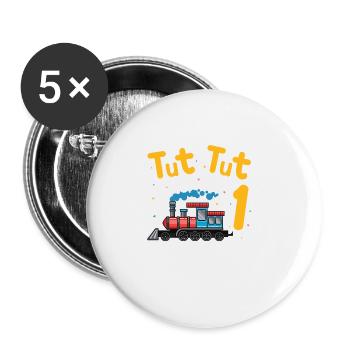 1. Geburtstag, 1 Jahr Züge Lok Kids, Boy Junge Zug - Buttons groß 56 mm (5er Pack) - Weiß - Vorne