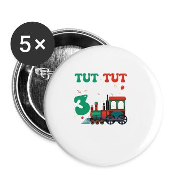 3ème anniversaire, 3 ans trains Lok Kids, garçon garçon - Lot de 5 grands badges (56 mm) - blanc - Devant