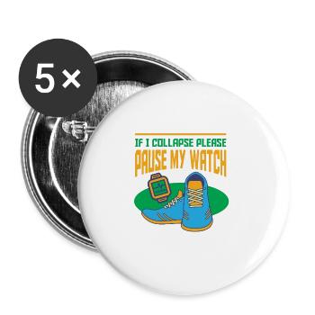 Lustiges Marathon Läufer Laufen Cross Country - Buttons groß 56 mm (5er Pack) - Weiß - Vorne