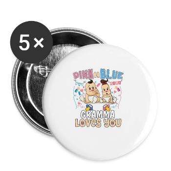 Pink or Blue Gramma Loves You Best Grandma Ever - Buttons large 2.2''/56 mm (5-pack) - white - Front
