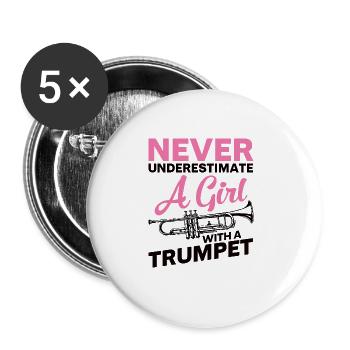 Trumpet Girls Brass Band Orchestra Musician - Buttons large 2.2''/56 mm (5-pack) - white - Front