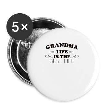 Oma Rentnerin Omi Enkelsohn Enkeltochter Großmama - Buttons groß 56 mm (5er Pack) - Weiß - Vorne